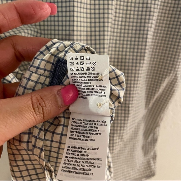 American Eagle Seriously Soft White Blue Plaid Short Sleeve Button Up Men's XXL‎ - Picture 7 of 8